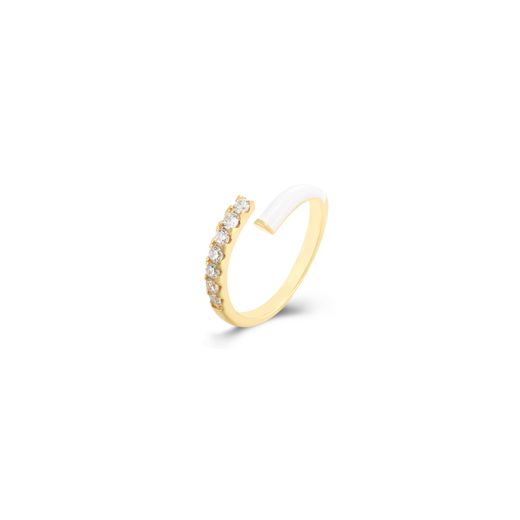 Anillo Plata Dorada Mujer ANZ0240DOEW12 Abierto Enamel Blanco Circonitas
