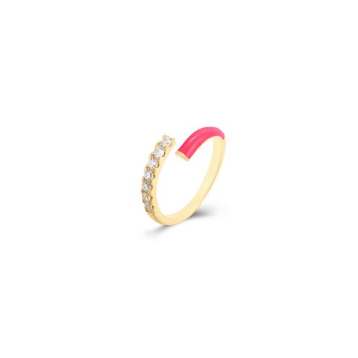Anillo Plata Dorada Mujer ANZ0240DOHP12 Abierto Enamel Hot Pink Circonitas