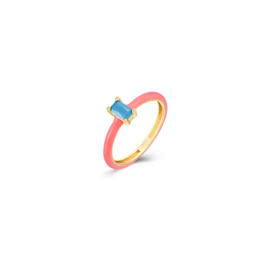 Anillo Plata Dorada Mujer ANZ0243DOCL10 Enamel Coral Circonita Baguette