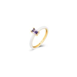 Anillo Plata Dorada Mujer ANZ0243DOEW10 Enamel Blanco Circonita Baguette
