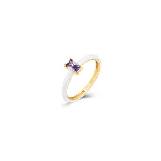Anillo Plata Dorada Mujer ANZ0243DOEW10 Enamel Blanco Circonita Baguette