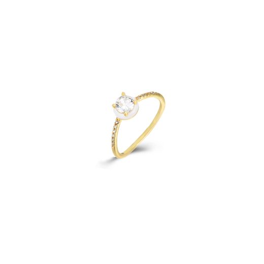 Anillo Plata Dorada Mujer ANZ0259DOEW12 Enamel Blanco Circonita