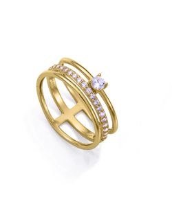 Anillo Plata Dorada Viceroy 9164A014-30 Aro Triple Circonitas