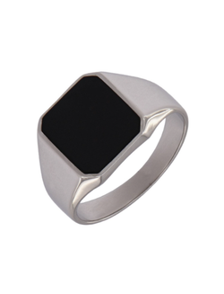 Anillo Plata Hombre SCE6/14 Sello Cuadrado Chapado Negro