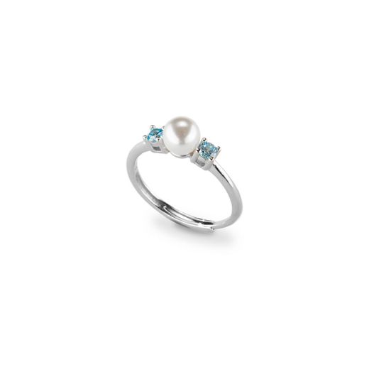 Anillo Plata J10481M14 Perla Circonitas Azules