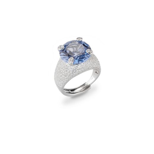 Anillo Plata J11735M15 Abierto Piedra Aguamarina C. Circonitas