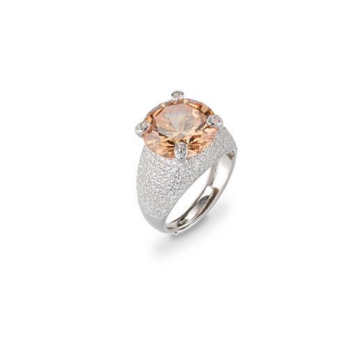 Anillo Plata J11737M15 Abierto Piedra Champagne Circonitas