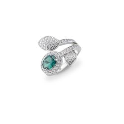 Anillo Plata J12737M12 Abierto Circonitas Verde Bicolor Blancas