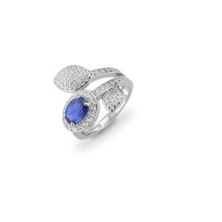 Anillo Plata J12741M12 Abierto Circonitas Azul Bicolor Blancas