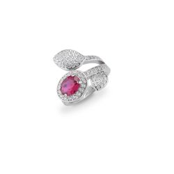 Anillo Plata J12743M12 Abierto Circonitas Fucsia Bicolor Blancas