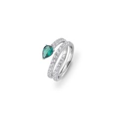 Anillo Plata J12805M16 Espiral Circonita Verde Bicolor Blancas