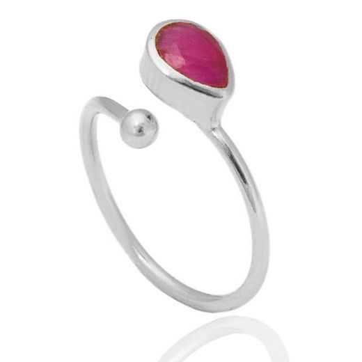 Anillo Plata Mujer ANM0035RH14RU Lagrima Piedra Mineral Rubí