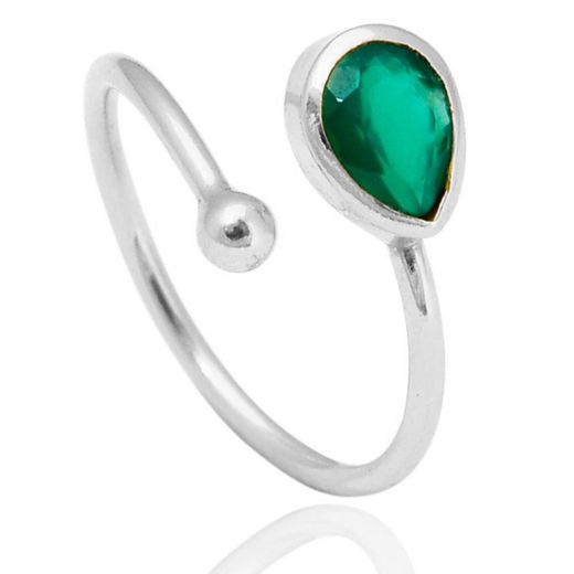 Anillo Plata Mujer ANM0035RH16OV Lagrima Piedra Mineral Onix Verde