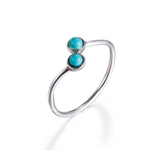 Anillo Plata Mujer ANM0048RH12TU Piedras Minerales Turquesa Redondas