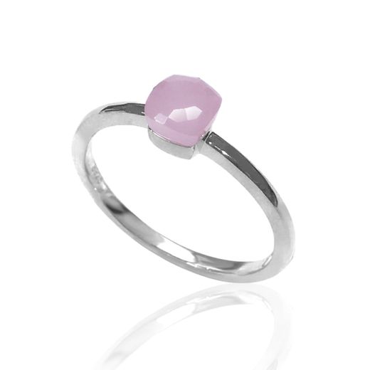 Anillo Plata Mujer ANM0052RH14CR Piedra Mineral Cuarzo Rosa Cuadrada