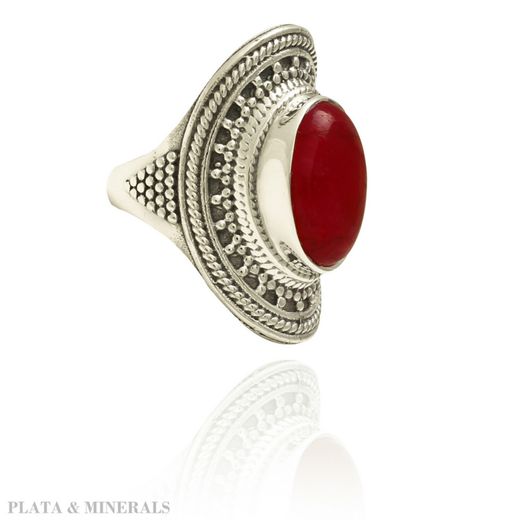 Anillo Plata Mujer ANM0056RH14RU Piedra Mineral Rubí Ovalada