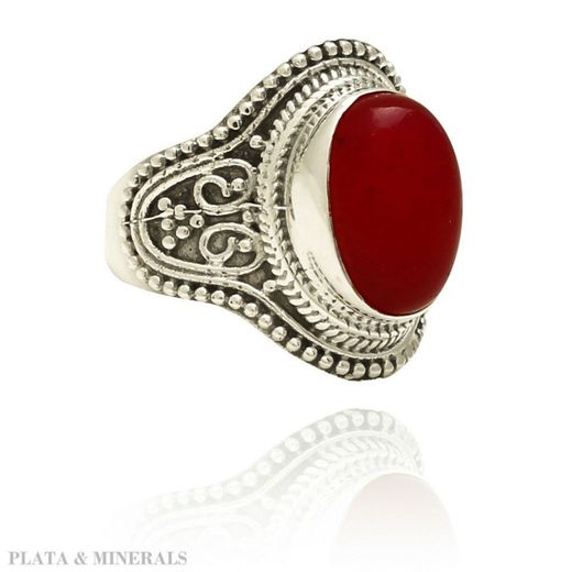 Anillo Plata Mujer ANM0057RH12RU Piedra Mineral Rubí Ovalada