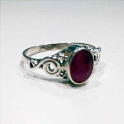 Anillo Plata Mujer ANM0087PL12RU Piedra Mineral Rubí Redonda