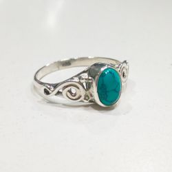 Anillo Plata Mujer ANM0087PL12TU Piedra Mineral Turquesa Redonda