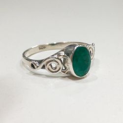 Anillo Plata Mujer ANM0087PL14ES Piedra Mineral Esmeralda Redonda