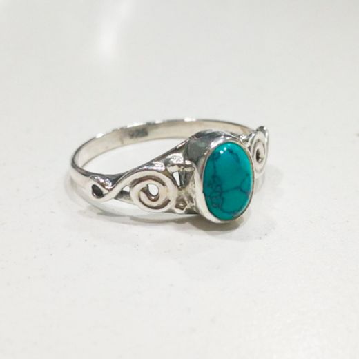 Anillo Plata Mujer ANM0087PL16TU Piedra Mineral Turquesa Redonda