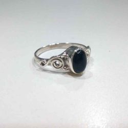 Anillo Plata Mujer ANM0087PL18OX Piedra Mineral Onix Negro Redonda
