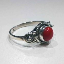 Anillo Plata Mujer ANM0089PL14CL Piedra Mineral Coral Redonda