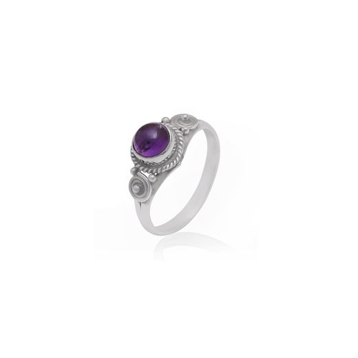 Anillo Plata Mujer ANM0089PL16AM Piedra Mineral Amatista Redonda