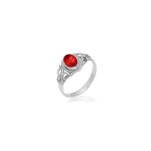 Anillo Plata Mujer ANM0090PL12CL Piedra Mineral Coral Ovalada