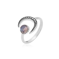 Anillo Plata Mujer ANM0177PLLA Abierto Media Luna C. Piedra Natural Labradorita