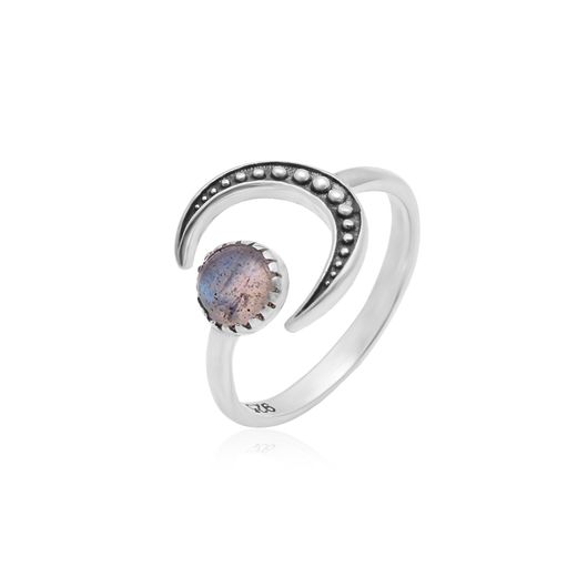 Anillo Plata Mujer ANM0177PLLA Abierto Media Luna C. Piedra Natural Labradorita