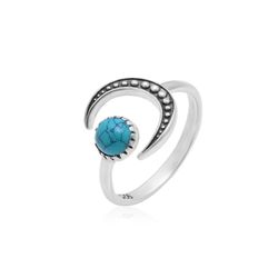 Anillo Plata Mujer ANM0177PLTU Abierto Media Luna C. Piedra Natural Turquesa