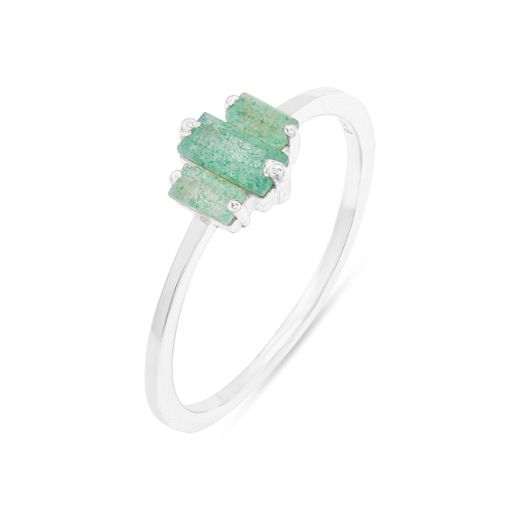 Anillo Plata Mujer ANM0178PLGS18 3 Piedras Minerales Cuarzo Verde Rectangulares