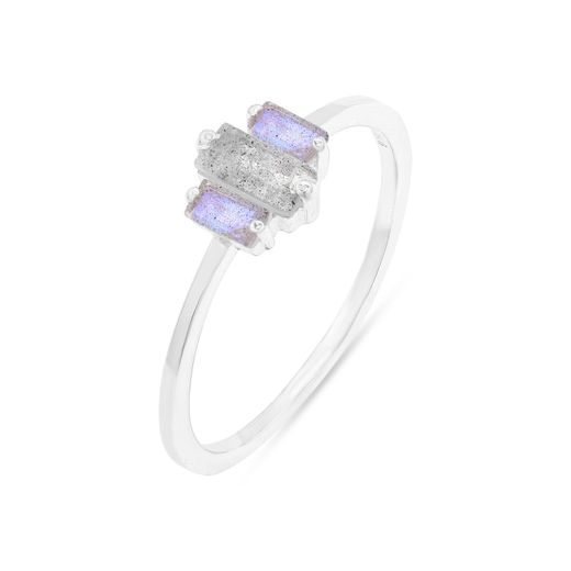 Anillo Plata Mujer ANM0178PLLA12 3 Piedras Minerales Labradorita Rectangulares