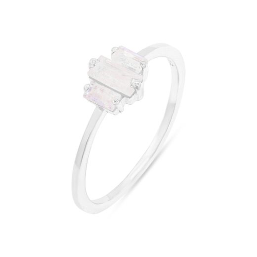 Anillo Plata Mujer ANM0178PLPL12 3 Piedras Minerales Piedra Luna Rectangulares