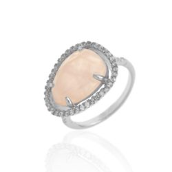 Anillo Plata Mujer ANZ0066RH12CR Circonitas & Piedra Mineral Cuarzo Rosa