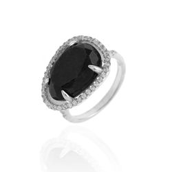 Anillo Plata Mujer ANZ0066RH14OX Circonitas & Piedra Mineral Onix Negra