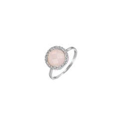 Anillo Plata Mujer ANZ0069RH12CB Circonitas & Piedra Mineral Cuarzo Rosa Redonda