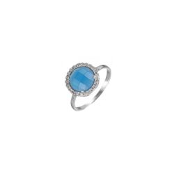 Anillo Plata Mujer ANZ0069RH14CB Circonitas & Piedra Mineral Calcedonia Azul Redonda