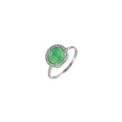 Anillo Plata Mujer ANZ0069RH14OV Circonitas & Piedra Mineral Onix Verde Redonda