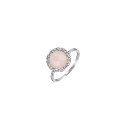 Anillo Plata Mujer ANZ0069RH16CR Circonitas & Piedra Mineral Cuarzo Rosa Redonda