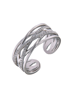 Anillo Plata Mujer PANI2187 Abierto Bandas Cruzadas Circonitas
