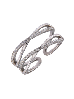 Anillo Plata Mujer PANI2201 Abierto Bandas Cruzadas Circonitas