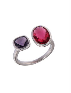 Anillo Plata Mujer PSET162/2 Abierto Circonitas Morada Bicolor Roja