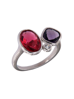 Anillo Plata Mujer PSET164/2 Abierto Circonitas Morada Bicolor Roja