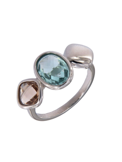 Anillo Plata Mujer PSET165/2 Abierto Circonitas Azul Bicolor Champagne