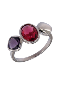 Anillo Plata Mujer PSET166/2 Abierto Circonitas Morada Bicolor Roja