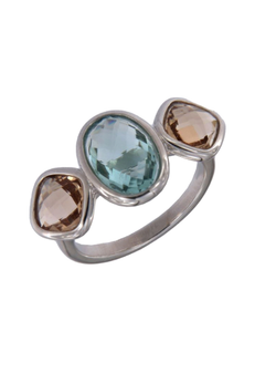 Anillo Plata Mujer PSET167/2 Abierto Circonitas Azul Bicolor Champagne