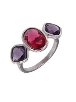 Anillo Plata Mujer PSET168/2 Abierto Circonitas Morada Bicolor Roja
