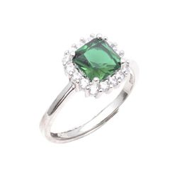 Anillo Plata Mujer R04917EM Piedra Cuadrada Esmeralda C. Circonitas